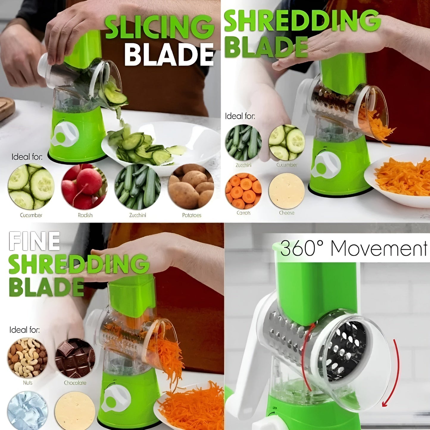 3-in-1 Multi-functional Manual Slicer Vegetable Cutter Vegetable Grater with 3 Inner Adjustable Blades